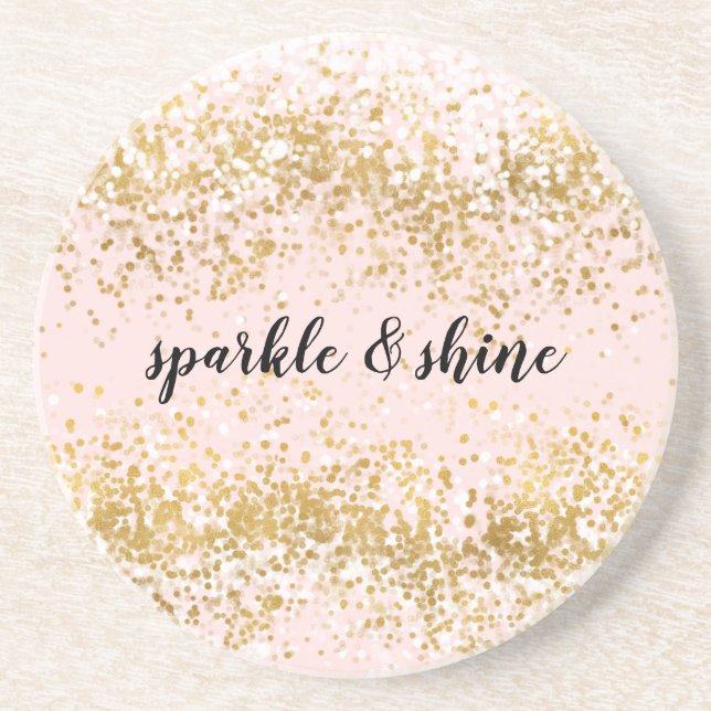 Blush Pink White Gold Confetti Sparkle Coaster (Front)
