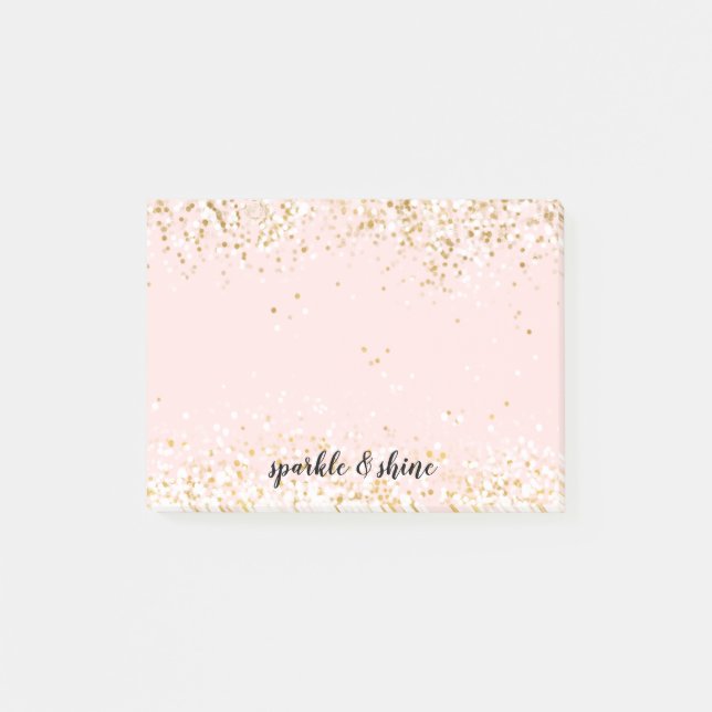 Blush Pink White Gold Confetti Sparkle Post-it Notes (Front)