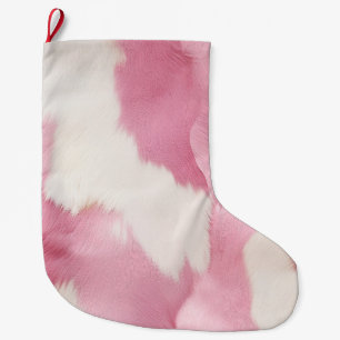 Blush Pink White Gold Cowhide Animal Large Christmas Stocking
