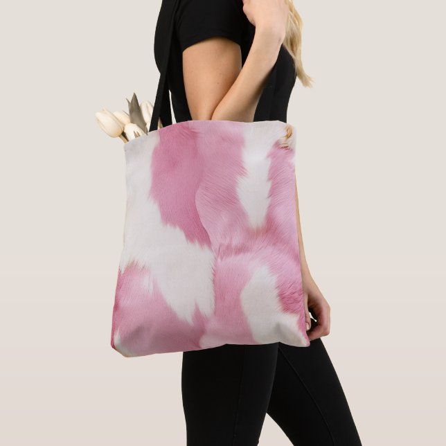 Blush Pink White Gold Cowhide Animal Tote Bag (Close Up)
