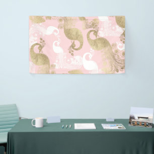 Blush pink white gold royal peacock bird banner
