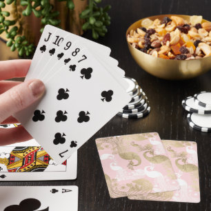 Blush pink white gold royal peacock bird playing cards