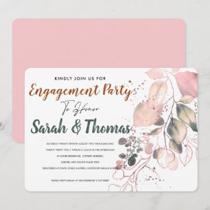 BLUSH PINK WHITE GREEN WATERCOLOUR ENGAGEMENT INVITATION
