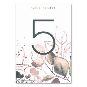 BLUSH PINK WHITE GREEN WATERCOLOUR TABLE NO. NUMBER