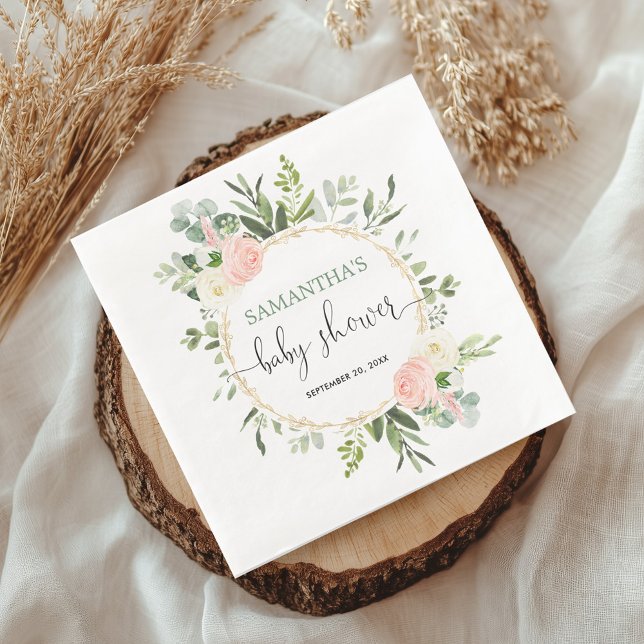 Blush pink white greenery gold floral elegant napkin (Creator Uploaded)