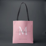 Blush Pink White Grey Monogram Script Name Initial Tote Bag<br><div class="desc">Modern Blush Pink White Silver Grey Monogram Elegant Script Name Initial Tote Bag</div>