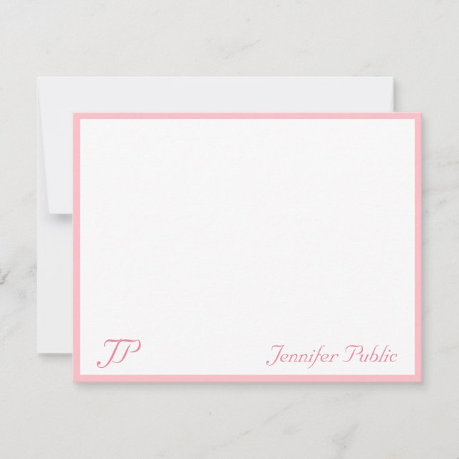 Blush Pink White Handwritten Text Monogram Modern Card (Front)