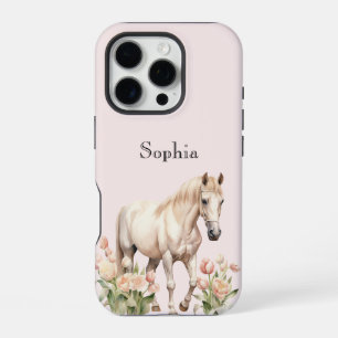 Blush Pink White Horse Tulips iPhone 16 Pro Case