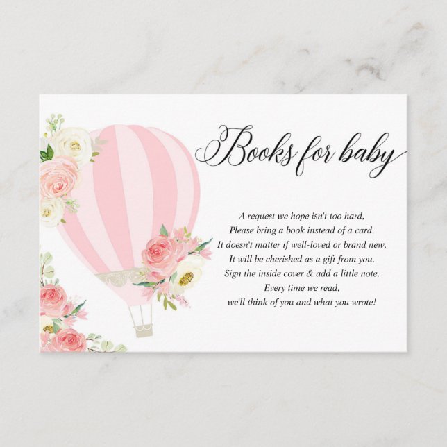 Blush pink white Hot air balloon book request Encl Enclosure Card (Front)