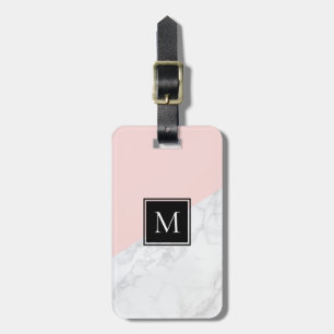 Blush Pink   White Marble Monogram Luggage Tag