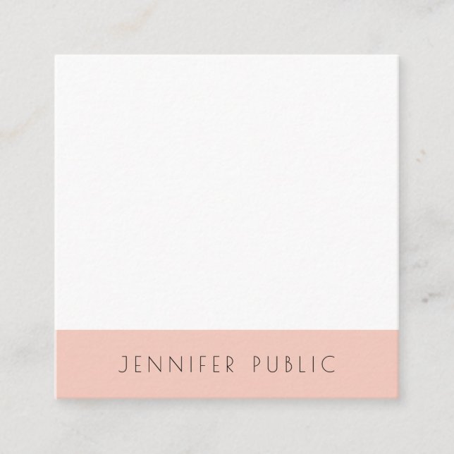 Blush Pink White Modern Simple Elegant Template Square Business Card (Front)