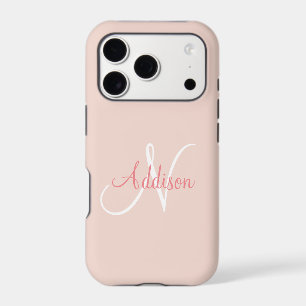Blush Pink White Monogram Personalised Elegant