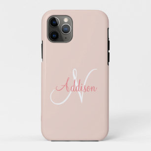 Blush Pink White Monogram Personalised Elegant Case-Mate iPhone Case