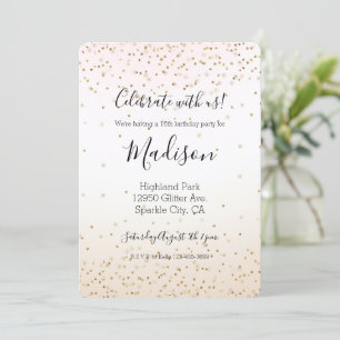 Blush Pink White Peach Ombre Gold Confetti   Invitation