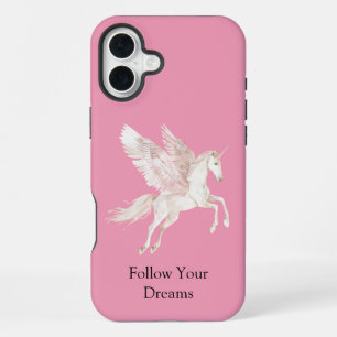 Blush Pink White Pegasus Horse iPhone 16 Plus Case