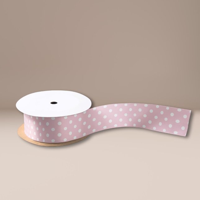 Blush Pink White Polka Dots Satin Ribbon (Creator Uploaded)