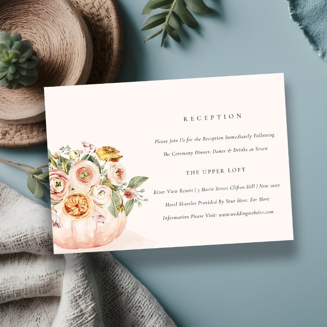 Blush Pink White Pumpkin Floral Wedding Reception Enclosure Card (Creator Uploaded)