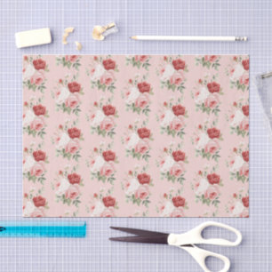 Blush Pink White Red Roses Floral Bridal Shower Tissue Paper