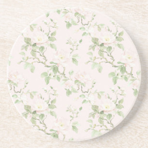 Blush Pink White Romantic Floral  Coaster