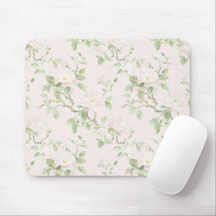 Blush Pink White Romantic Floral  Mouse Pad
