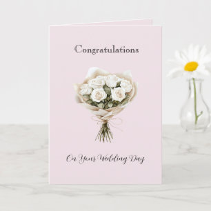 Blush Pink White Roses Floral Wedding Card