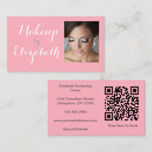 Blush Pink White Script Photo Makeup Business Card