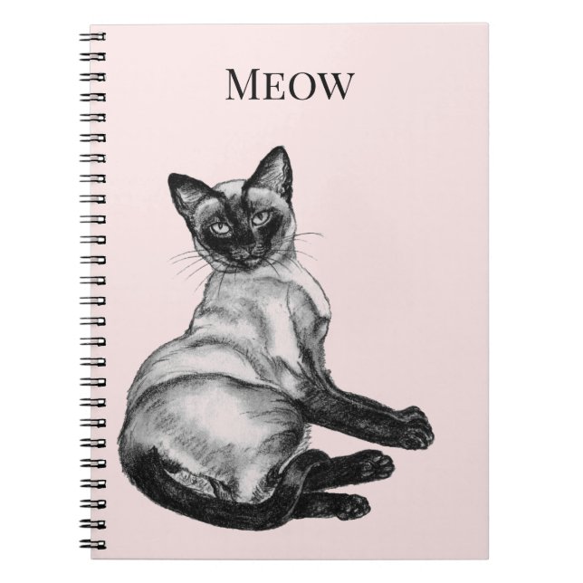 Blush Pink White Siamese Cat Notebook (Front)