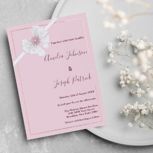  Blush pink white silk bow flower wedding  Invitation
