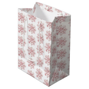 Blush Pink White Snowflakes Christmas Medium Gift Bag