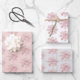 Blush Pink White Snowflakes Christmas Wrapping Paper Sheet
