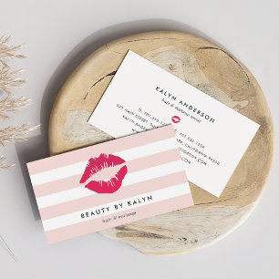 Blush Pink & White Stripe Lip Print Business Card