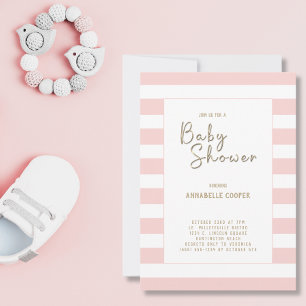 Blush Pink White Striped Girl Baby Shower Invitation