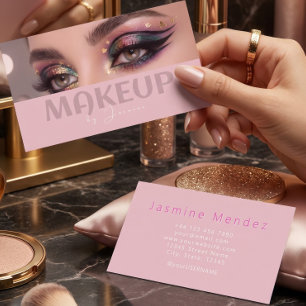 Blush Pink White Typography Simple Photo Makeup  Business Card