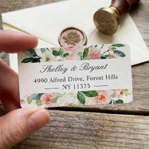 Blush Pink White Watercolor Floral Address Label