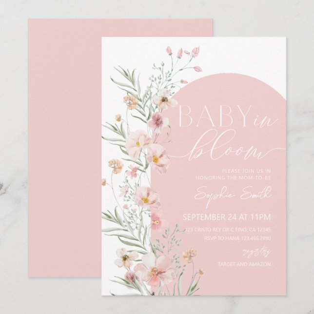 Blush Pink Wildflower Baby in Bloom Baby Shower  Invitation (Front/Back)