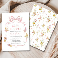 Blush Pink Wildflower Birds Bow Girl Baby Shower