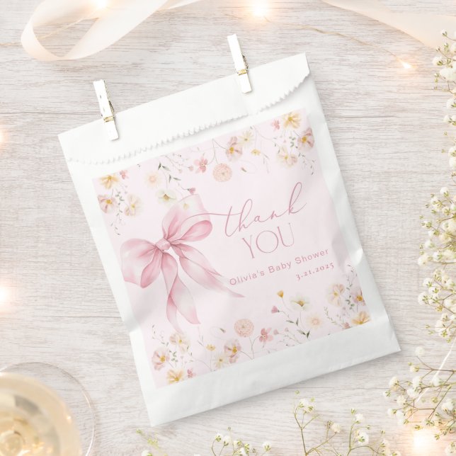 Blush Pink Wildflower Bow Baby in Bloom Favour Bags (Clipped)