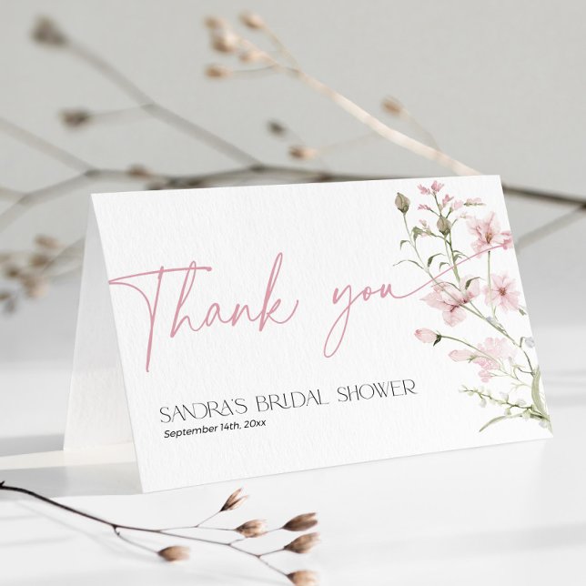 Blush Pink Wildflower Bridal Shower Folded Thank You Card (Blush Pink Wildflowers Thank You Card folded for Bridal Shower)