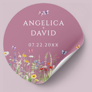 Blush Pink Wildflower Butterflies Wedding Sticker