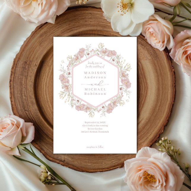 Blush Pink Wildflower Elegant QR Code Wedding  Invitation (Creator Uploaded)
