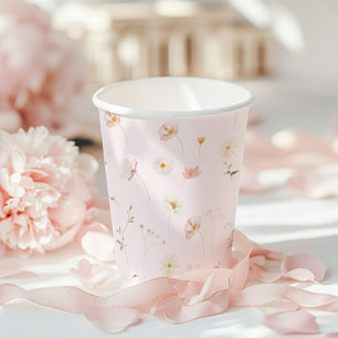 Blush Pink Wildflower Floral Baby Shower Paper Cups