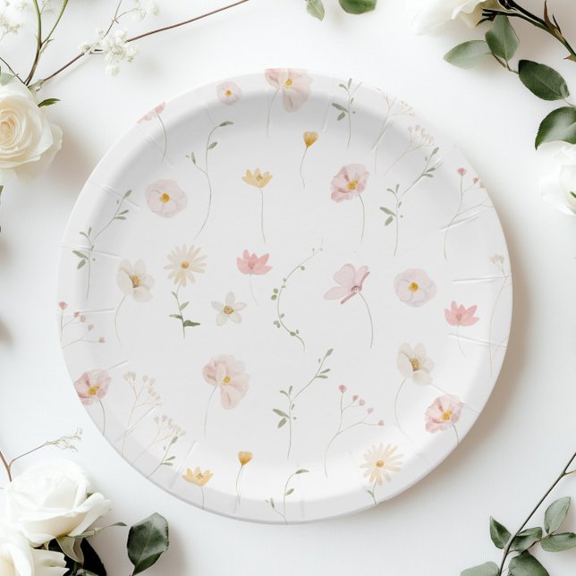 Blush Pink Wildflower Floral Baby Shower Paper Plate (Creator Uploaded)