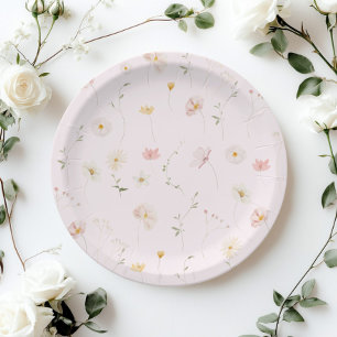 Blush Pink Wildflower Floral Baby Shower Paper Plate