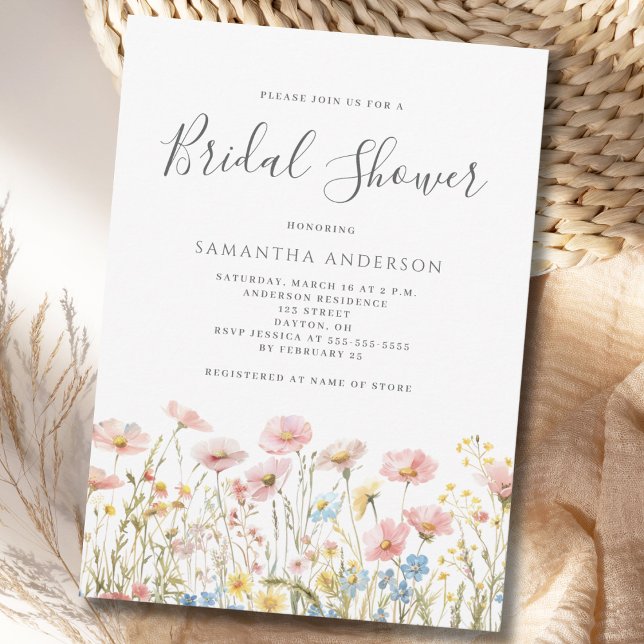 Blush Pink Wildflower Floral Bridal Shower Invitation (Creator Uploaded)