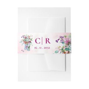 Blush Pink Wildflower  Floral Monogram  Wedding    Invitation Belly Band
