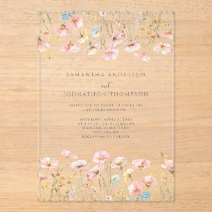 Blush Pink Wildflower Floral Wedding Acrylic Invitations