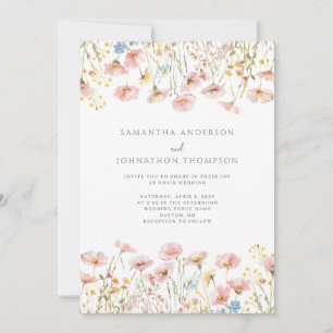 Blush Pink Wildflower Floral Wedding Invitation