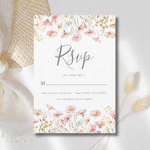 Blush Pink Wildflower Floral Wedding  RSVP Card