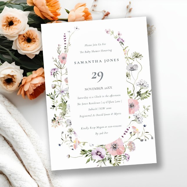 Blush Pink Wildflower Frame Baby Shower Invite (Creator Uploaded)