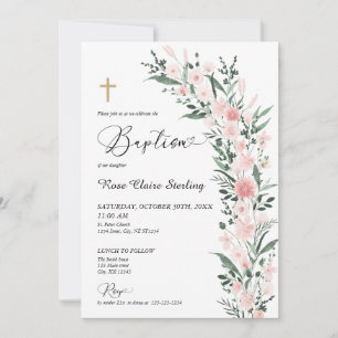Blush Pink Wildflower Girl Baptism Invitation